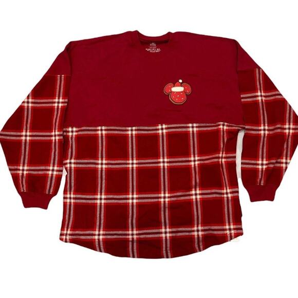 Disney Christmas Season's Greetings Red Plaid Spirit Jersey Large Holiday F17 - Picture 4 of 6